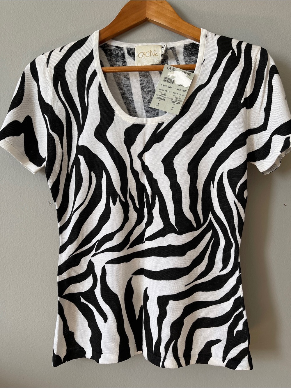New Y2K Cache Zebra Print Short Sleeve Tee in Black & White